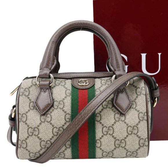 Gucci Ophidia Mini GG Supreme Canvas Boston Shoulder Bag Beige 838478 - Picture 3 of 13